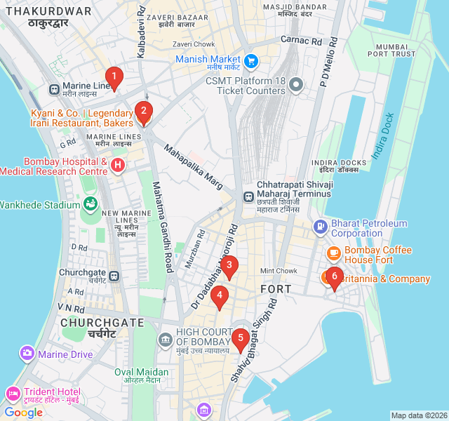 Route map for The Irani Cafe & Parsi Trail