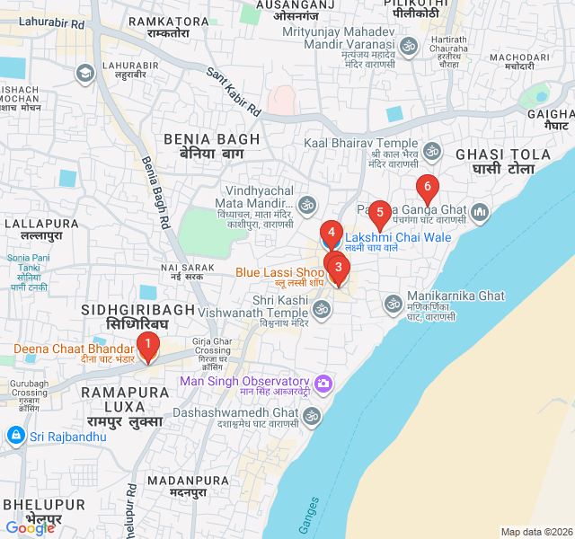Route map for The Flavors of Kashi: Street Food Safari