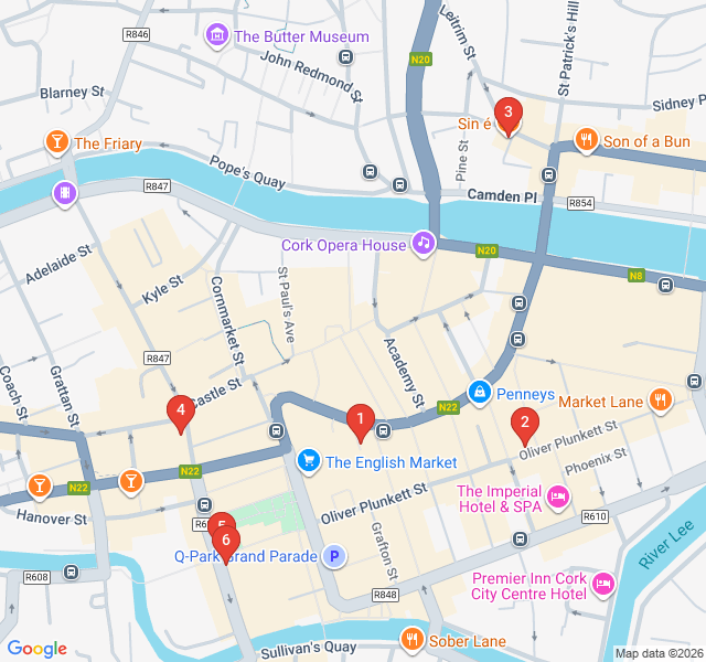 Route map for Historic Pubs of the Lee