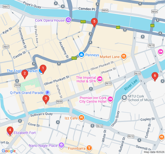 Route map for The Rebel City Heritage Trail