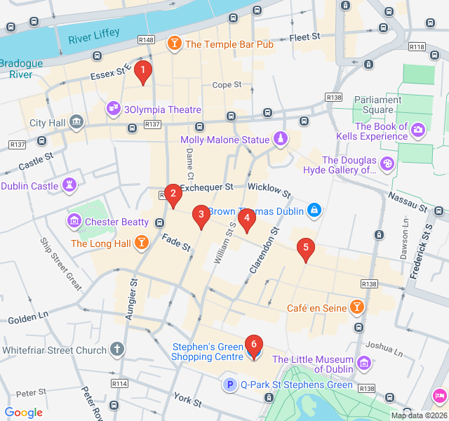 Route map for Dublin's Creative Quarter and Hidden Markets