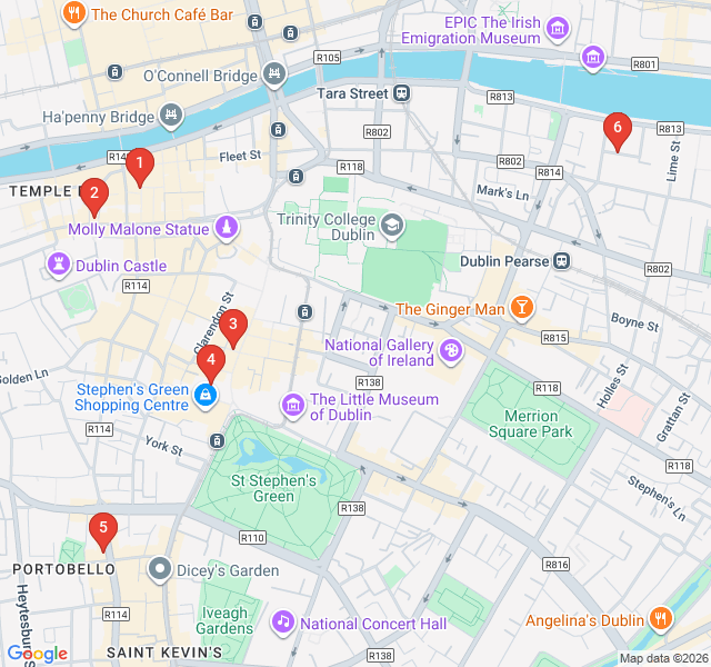 Route map for Dublin's Rock 'n' Roll Trail