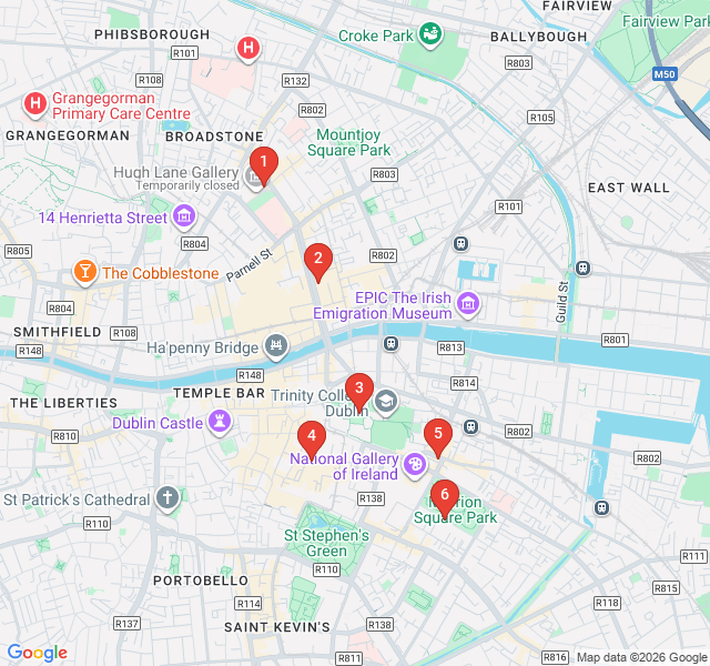 Route map for Dublin's Literary Giants: From Wilde to Joyce