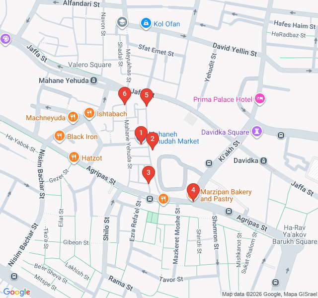 Route map for Flavors of the Shuk: Mahane Yehuda Market