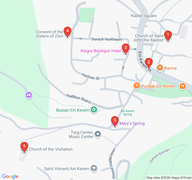 Route map for The Village in the City: Ein Karem’s Hidden Gems