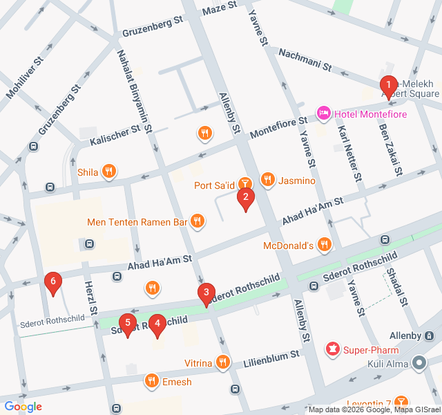 Route map for Rothschild Blvd: Independence and Innovation
