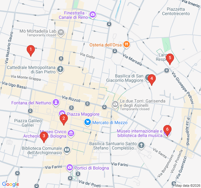 Route map for Bologna UNESCO City of Music