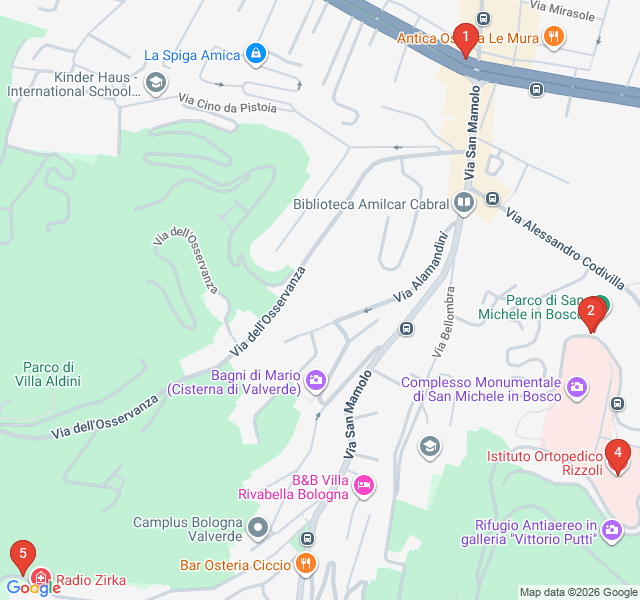 Route map for Bologna's Hillside Skyline: San Michele in Bosco