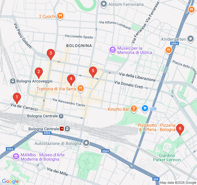 Route map for Bolognina Modern Art and Street Culture