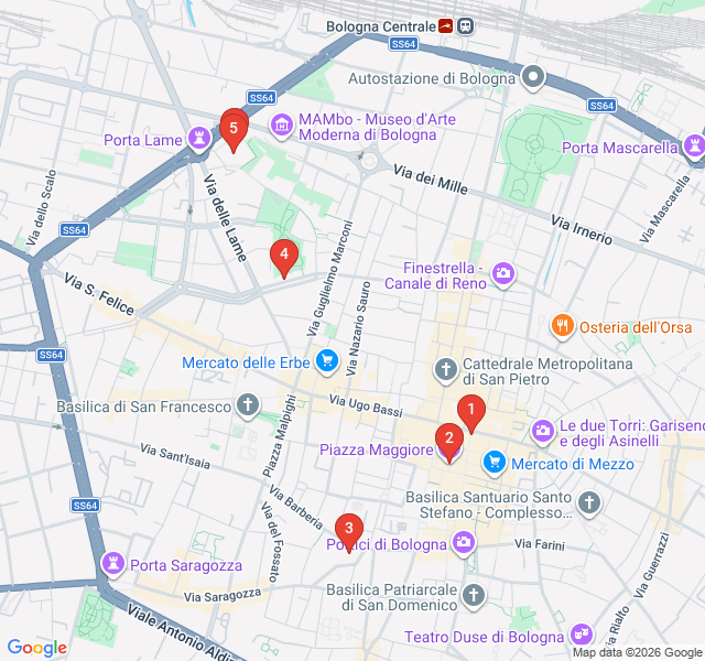 Route map for Cinematic Bologna: Screens, Scenes, and Pasolini