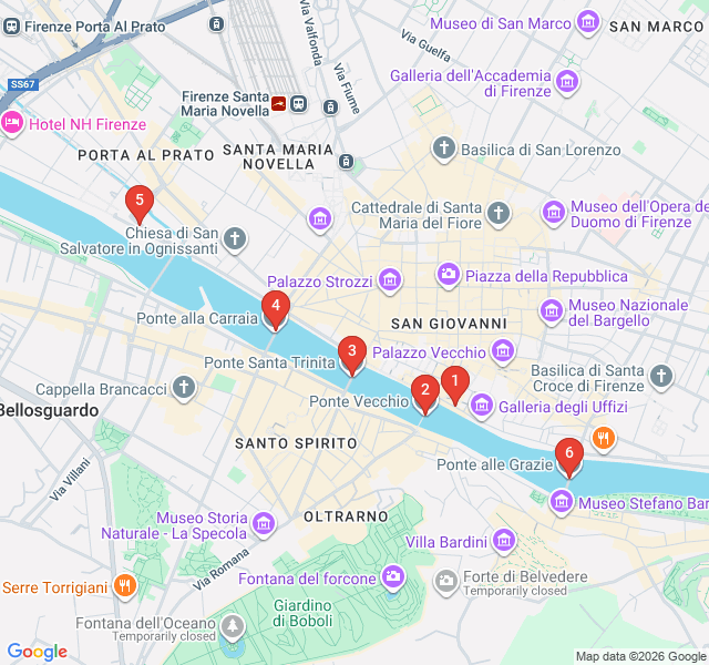 Route map for Arno River Sunset Stroll