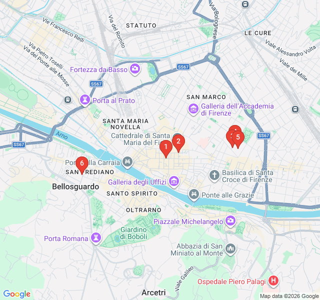 Route map for Beyond the Palaces: Florence’s Jewish Heritage