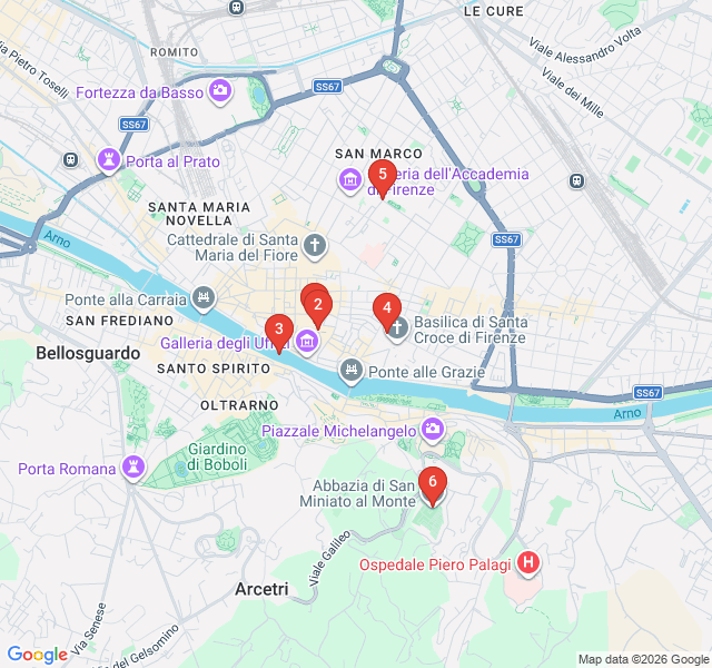 Route map for Lights, Camera, Firenze: Film and TV Locations