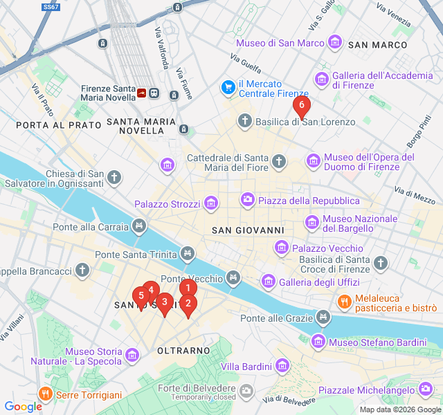Route map for Oltrarno Artisans and Workshops