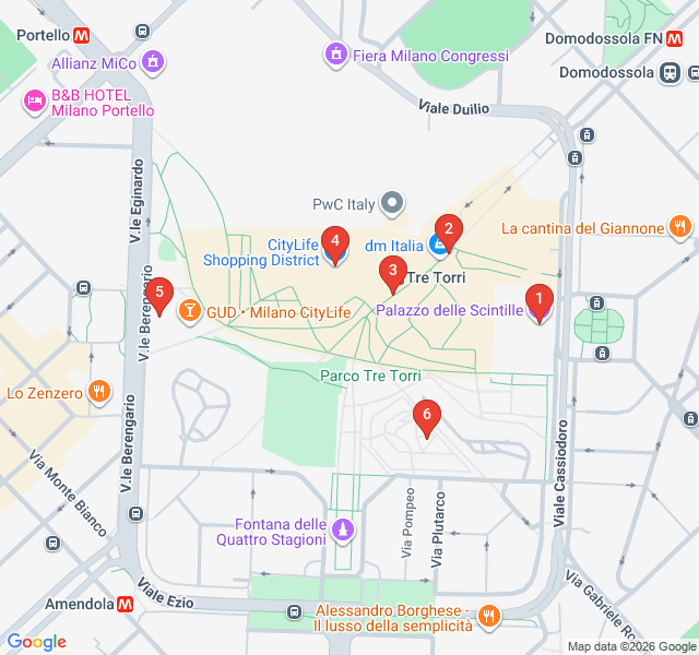 Route map for Future Milan: The CityLife Architecture Trail