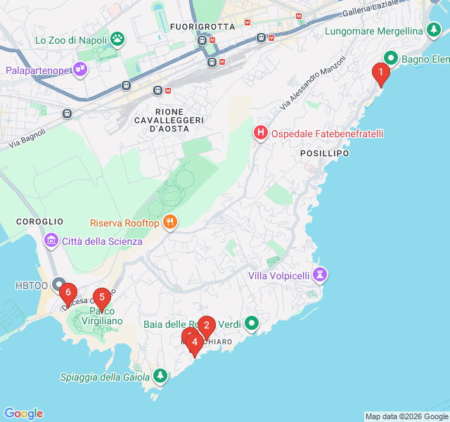 Route map for Posillipo Coastal Walk: Roman Ruins and Sea Views
