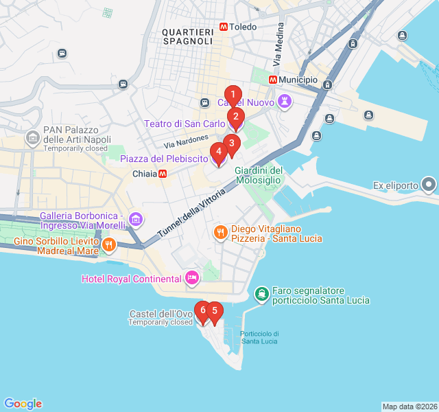 Route map for Royal Naples: Grand Squares and Seafront Castles