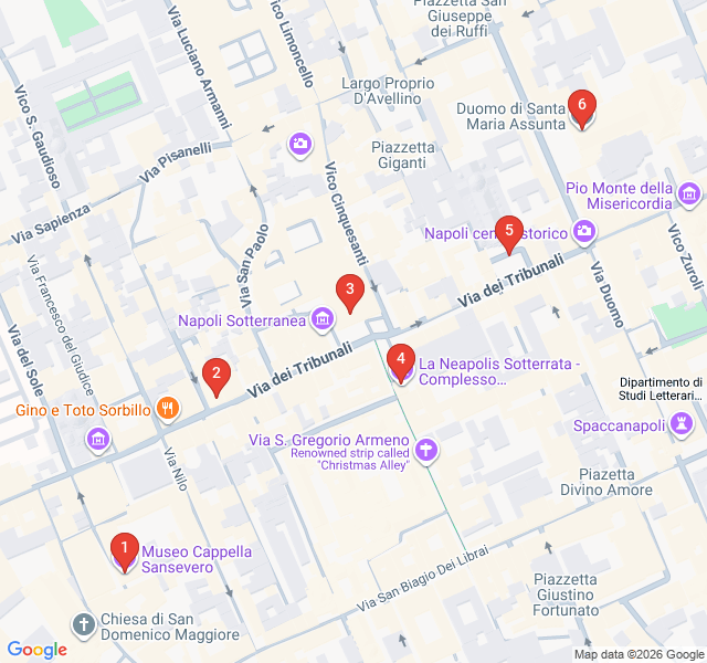 Route map for Sacred Secrets of the Via Tribunali