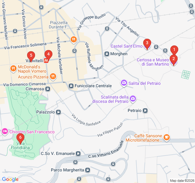 Route map for Vomero Heights: Castles and Panoramic Vistas