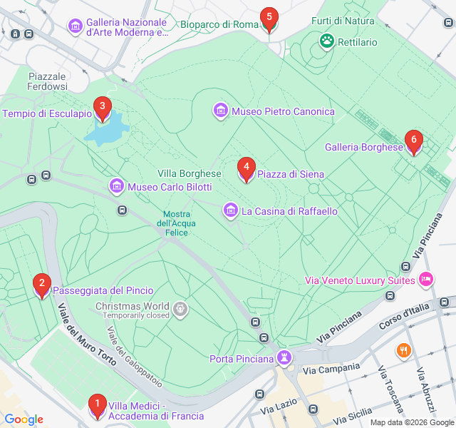 Route map for Borghese Gardens: Art and Greenery Escape