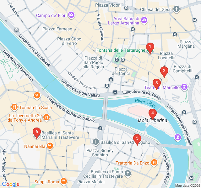 Route map for Cross the Tiber: Ghetto to Trastevere