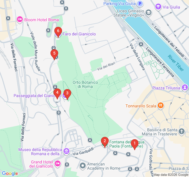 Route map for Janiculum Hill: The Heights of Heroes