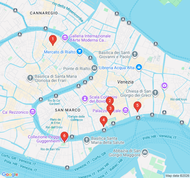 Route map for Literary Venice: In the Footsteps of Byron and Hemingway