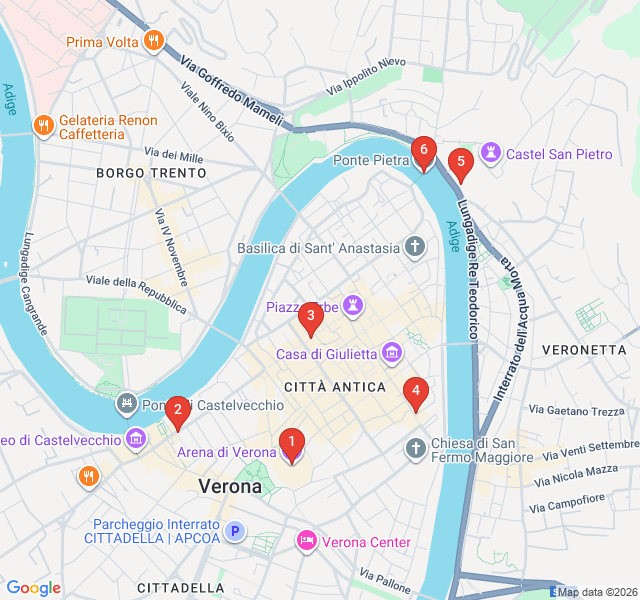 Route map for Echoes of Empire: Verona’s Roman Roots