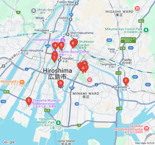 Route map for Art on the Hill: Hijiyama Park Exploration