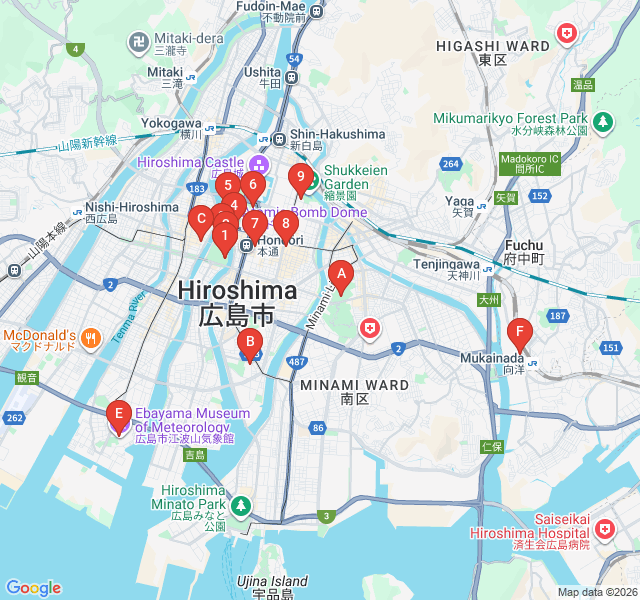 Route map for Artisans of the City: Hiroshima Craft and Design