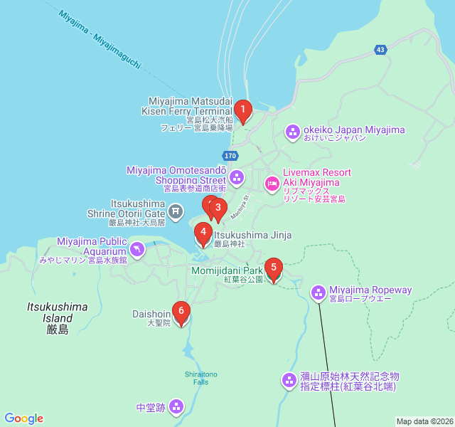 Route map for Island Sanctuary: The Itsukushima Shoreline Walk