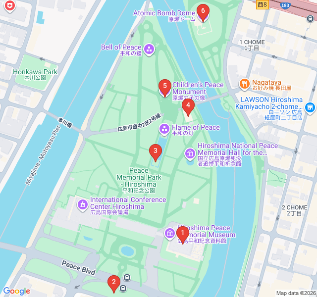 Route map for Shadows and Light: Hiroshima Peace Memorial Route