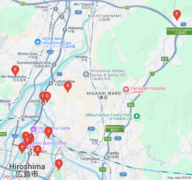 Route map for Ushita Mountain Skyline: Panoramic City Views