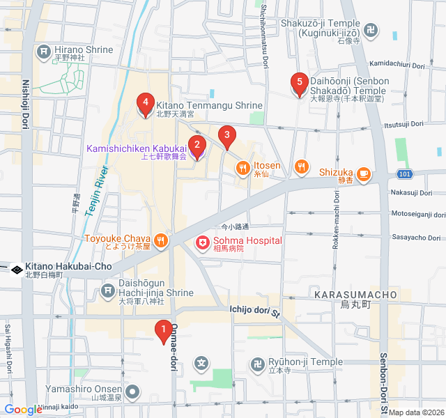 Route map for Kitano Tenmangu & The Oldest Geisha Quarter