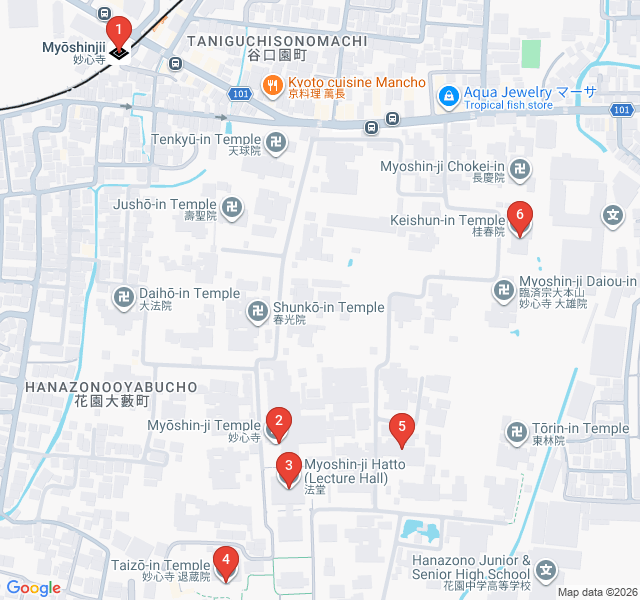 Route map for The Hidden Temples of Myoshin-ji