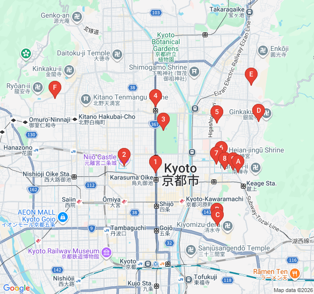 Route map for Okazaki Cultural District & Canal Loop