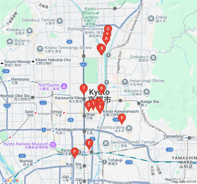 Route map for Retro Vibes of Masugata Market and Shimogamo