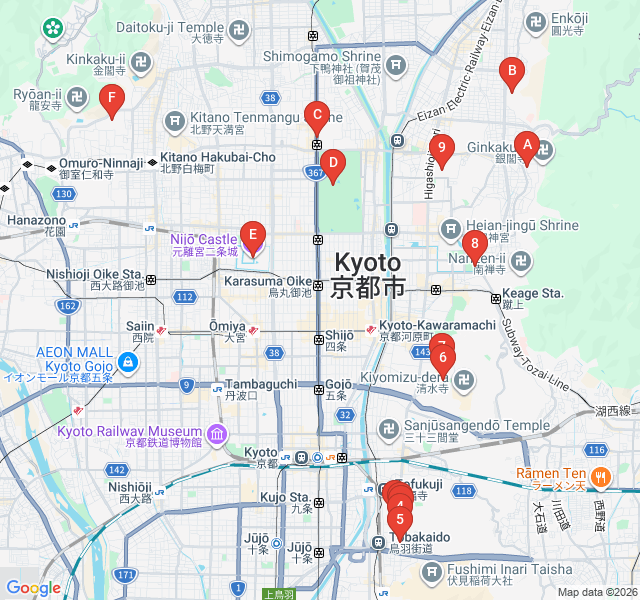 Route map for Zen Gardens and Covered Bridges of Tofuku-ji