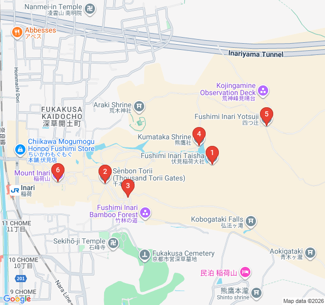 Route map for The Vermillion Path of 10,000 Gates