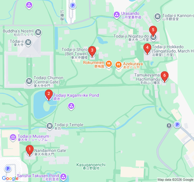 Route map for Golden Hour: The Nigatsu-do Twilight Route