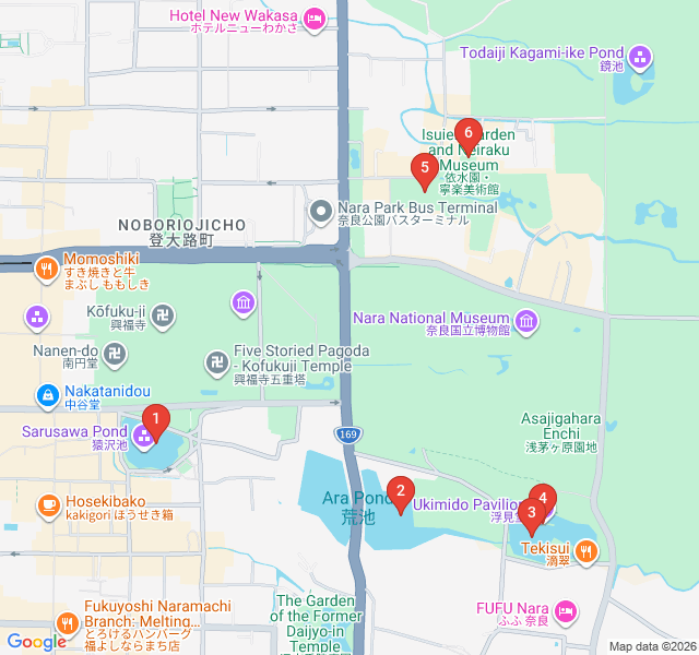 Route map for Nara's Secret Gardens and Zen Ponds