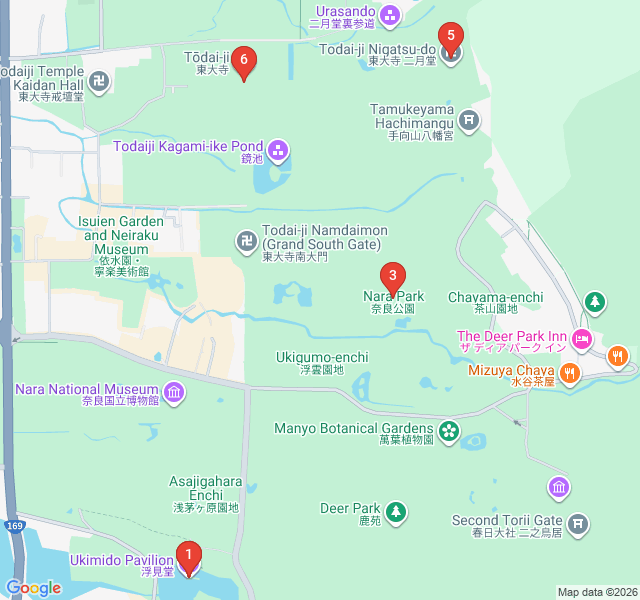 Route map for Nara's Imperial Origins and Sacred Deer