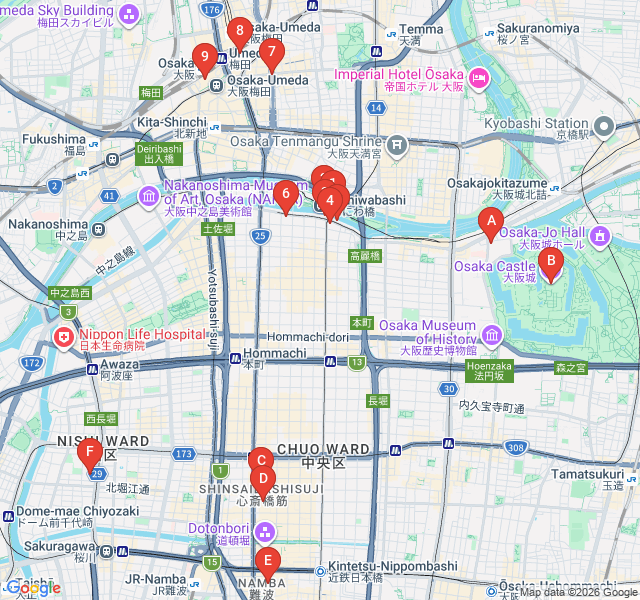 Route map for Kitahama Riverside Coffee and Heritage
