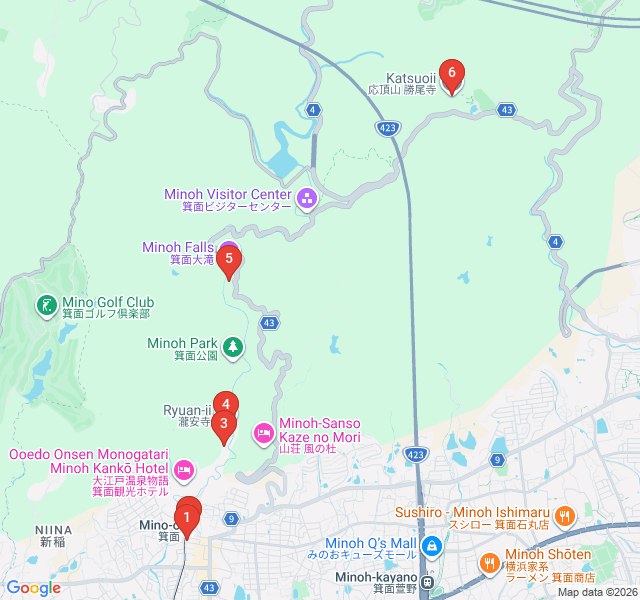 Route map for The Maple Trail: Minoh's Forest Path