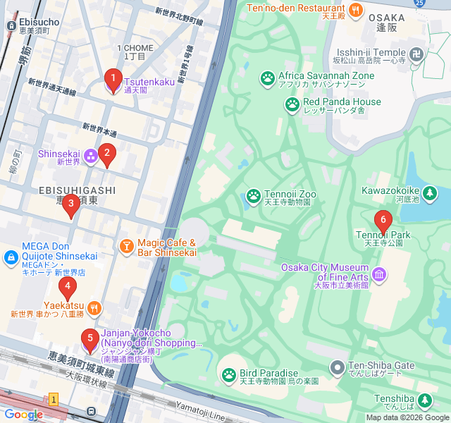 Route map for Retro Vibes and Showa Spirit in Shinsekai