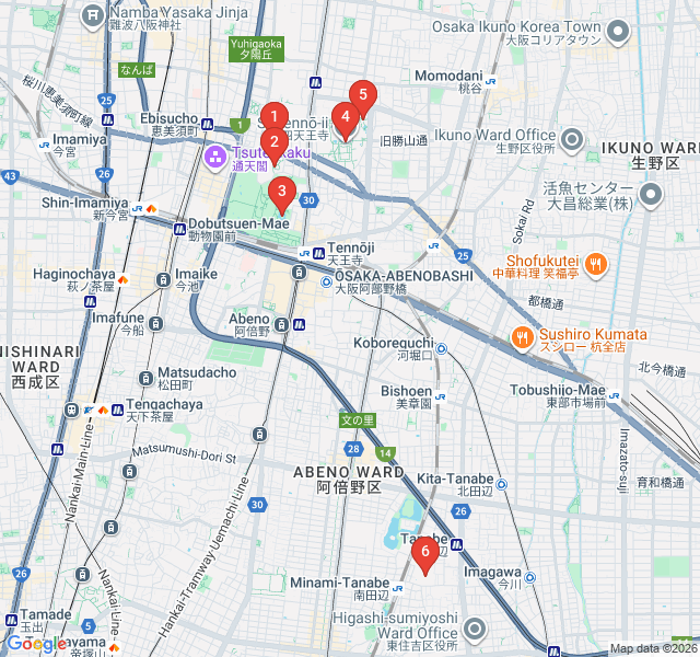 Route map for The Spiritual Path: Temples of Tennoji