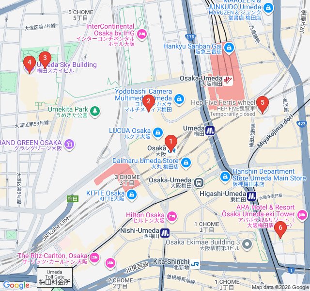 Route map for Umeda Sky: Architecture and Urban Vistas