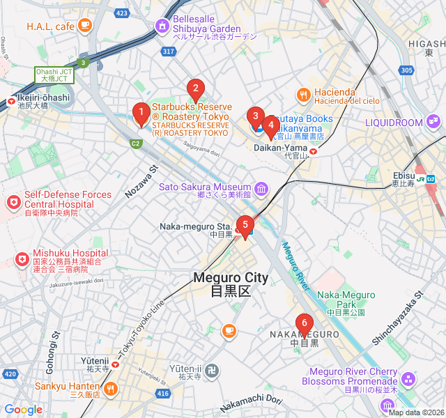 Route map for Chic and Serene: The Daikanyama to Nakameguro Trail