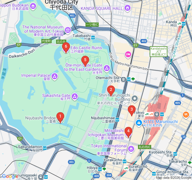 Route map for Power and Prestige: The Imperial Palace and Marunouchi