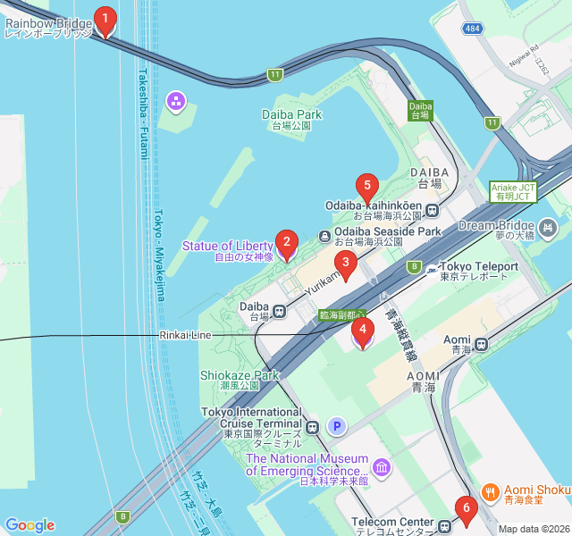 Route map for Tokyo Bay Horizons: The Odaiba Waterfront Walk